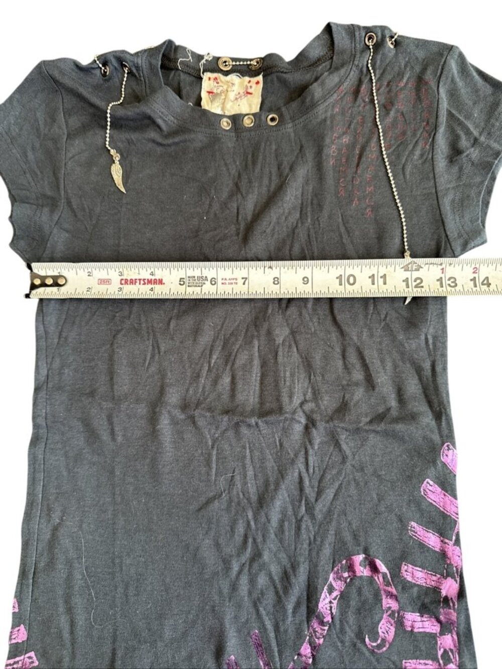 Kishi Cosmos Black Graphic Tee With Purple Angel Wing Design M - Picture 6 of 6